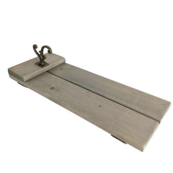 Rustic Wood Slat Wall Hook Hat Coat Rack 18x7" Gray Wash, Brass Double Scroll - Picture 6 of 7